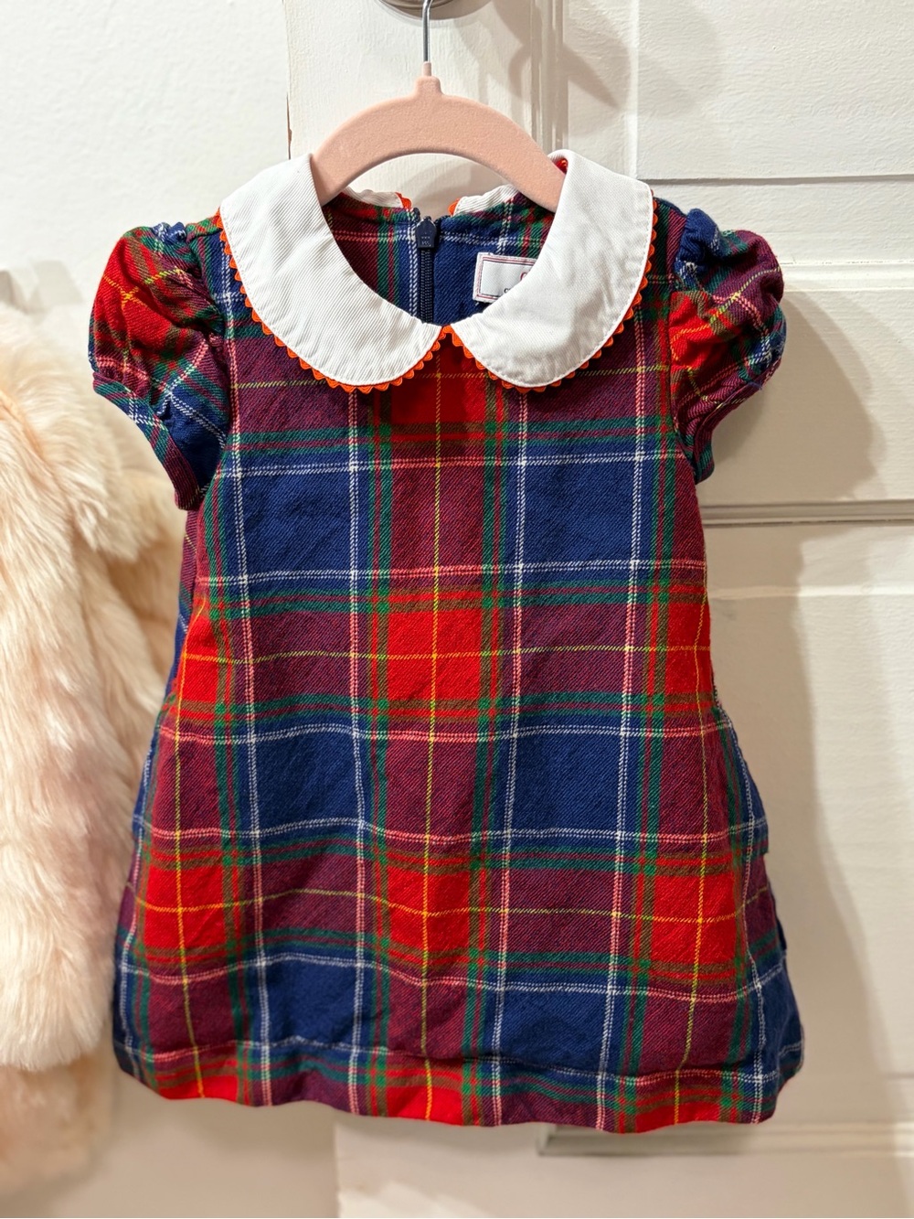 Wool Plaid Peter Pan Collar Toddler Dress - Red & Navy